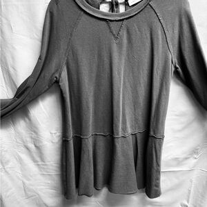 Grey Long Sleeve Skirted Women's Top with back tie